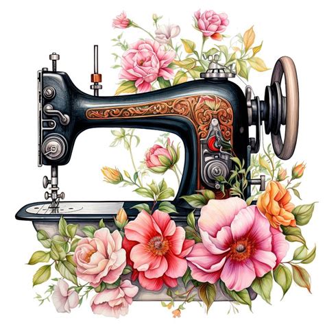 Watercolor Floral Sewing Machine Png Sewing Machine Clipart Sewing