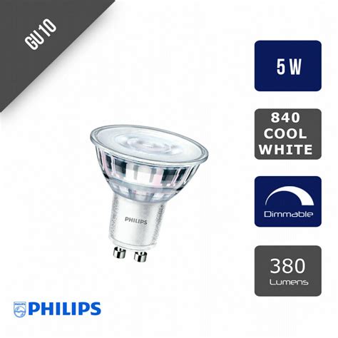 5 X Philips Corepro Ledspot 5w Led Gu10 Dimmable Cool White 4000k For