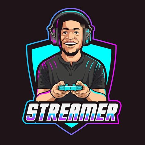 Gamer streamer mascota logo vector ilustración Vector Premium