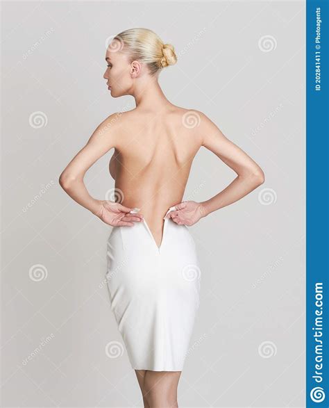 Blond Girl In White Dress With Naked Back Stock Image Image Of Nude Model