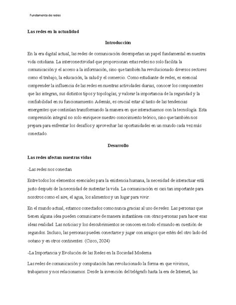 Ensayo 1: Impacto de las Redes en la Sociedad Moderna - Studocu