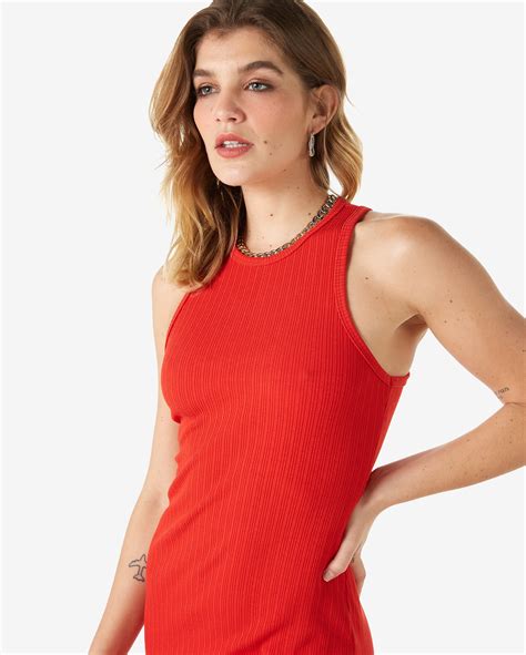 Riachuelo Vestido Midi Feminino Tubinho Nadador Canelado Vermelho