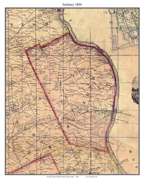 Solebury Township Pennsylvania 1850 Old Town Map Custom Print Bucks