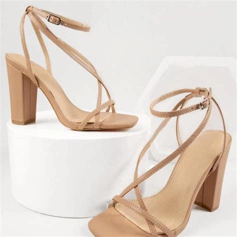 Nude Strappy Block Heel Sandals Unworn I Order Depop