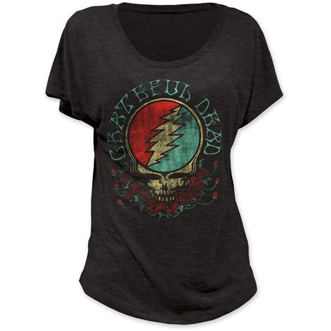 Grateful Dead Steal Your Face Womens Dolman Tee From Impact Merch Printed On Soft Black Women