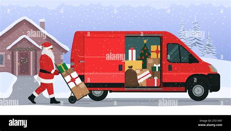 Santa Claus Delivering Christmas Gifts He Is Loading The Boxes Into A