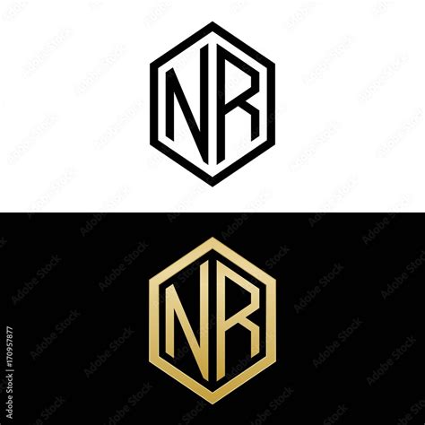 initial letters logo nr black and gold monogram hexagon shape vector Stock Vector | Adobe Stock