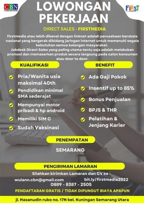 Lowongan Kerja Direct Sales Firstmedia Di PT CBN Cahaya Bumi