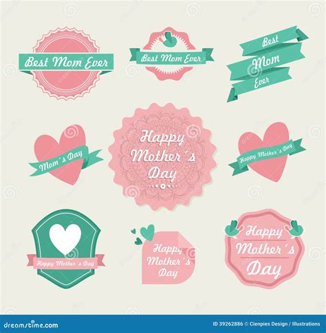 Happy Mothers Day Vintage Label Set Vector Illustration Cartoondealer