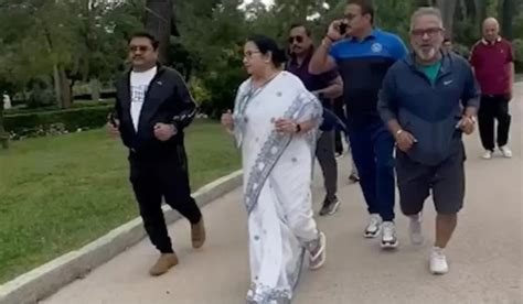 Watch: Bengal CM Mamata Banerjee Jogs In Saree, Slippers In Spain