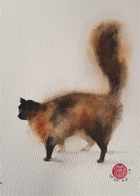 Yutaka Murakami Yu Ta Ka Watercolor Cats Painting Yutakamurakami