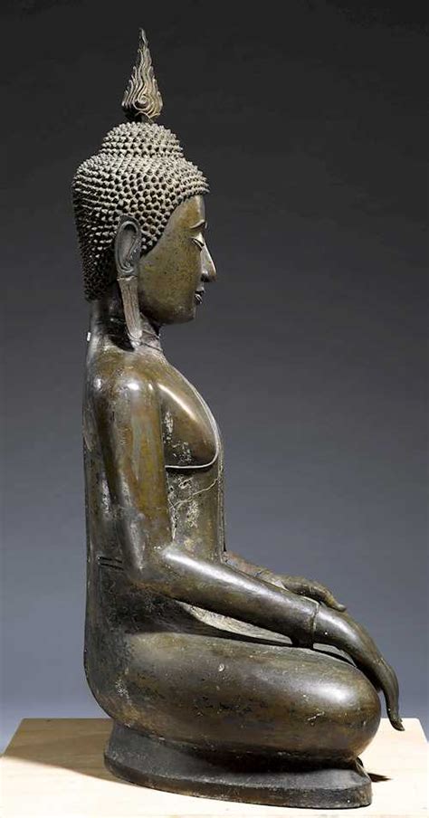 A Large Seated Bronze Buddha Thailand Ayutthaya 16th C Height 111 Cm