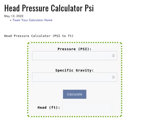 Head Pressure Calculator Psi - Your Calculator Home