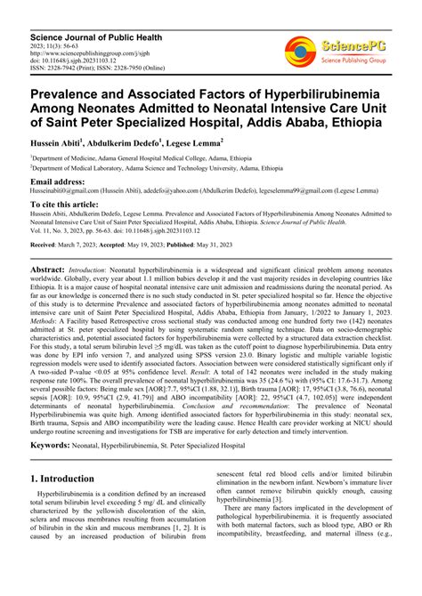 Pdf Prevalence And Associated Factors Of Hyperbilirubinemia Among Neonates Admitted To