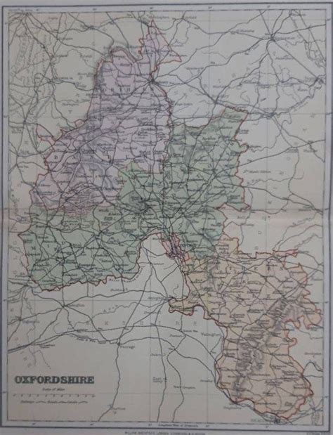 1895 Antique Oxfordshire Map England County Map Cartography