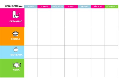 Plantilla Menu Semanal Para Imprimir Plantilla De Men Semanal Para