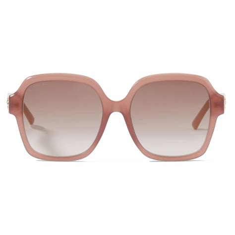 Jimmy Choo Rella Opal Nude Square Frame Sunglasses With JC Emblem