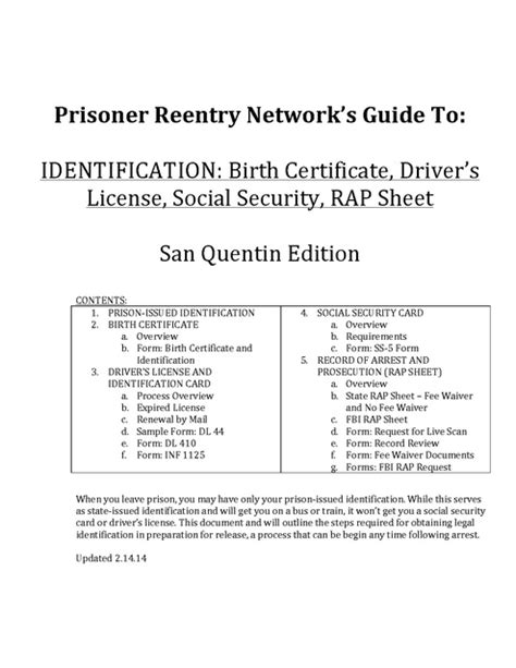 Guide To Identification San Quentin Edition Prisoner Reentry Network