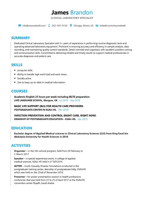 Clinical Laboratory Specialist Resume Sample In 2025 Resumekraft