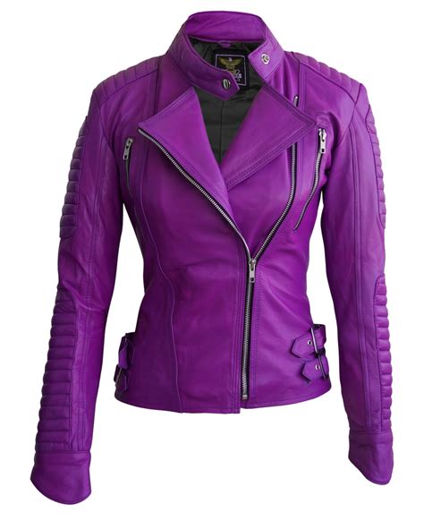 Leather Skin Women Purple Brando Quilted Leather Jacket On Luulla