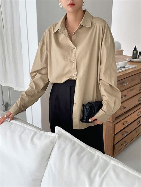 Dazy Drop Shoulder Button Up Oversized Shirt Shein Usa