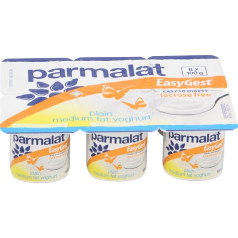 Parmalat Easygest Lactose Free Plain Medium Fat Yoghurt 6 X 100g