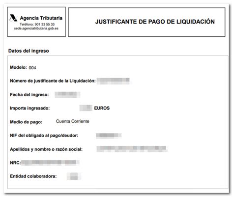 Agencia Tributaria Consulta del pago de una liquidación deuda mediante