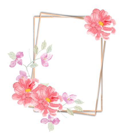 Moldura Dourada Com Flor Em Aquarela Rosa E Bougenville Png Casamento