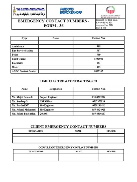 Form 36 Emergency CONTACT LIST | PDF