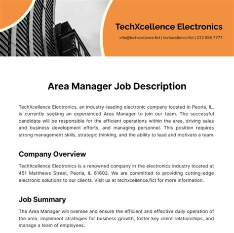Free Area Manager Job Description Template To Edit Online