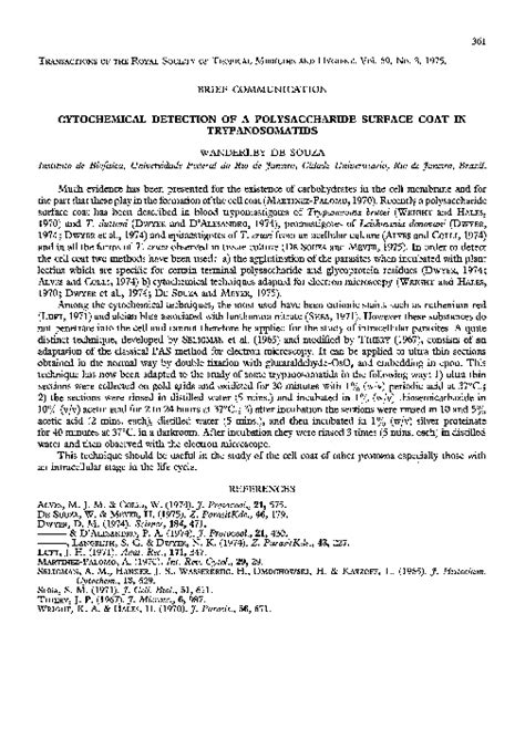 Pdf Cytochemical Detection Of A Polysaccharide Surface Coat In Trypanosomatids Wanderley De