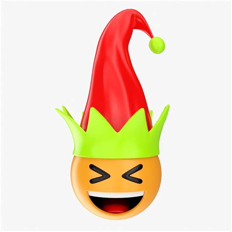 3d Emoji 090 Laughing With Elf Hat Turbosquid 1818253