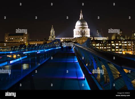 Millenium Bridge Leading Towards St Pauls Cathedral London Viewed By