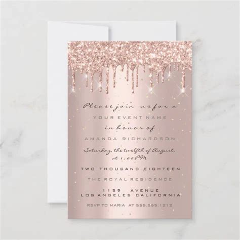 Glitter Drips Rose Confetti Bridal Sweet 16th Invitation Zazzle