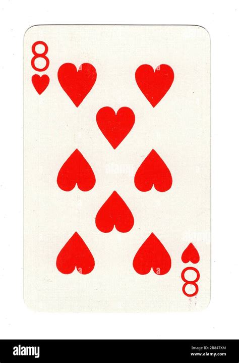 An Eight Of Hearts Vintage Playing Card On A White Background Stock