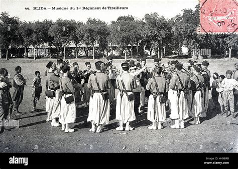 Old Algerian Postcard From 1910 Blida Music Of The First Regiment