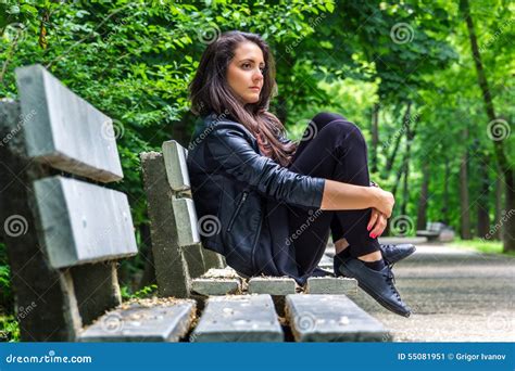 Beautiful Woman Sitting On The Bench Stock Photo Image 55081951