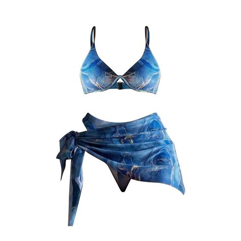 Qida Summer Bikinis Digital Printing Mesh Three Piece Bikini Split