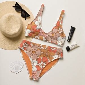 Women S Groovy Flower Bikini Boho Style Swimsuit Couples Matching Swimwear Recycled High