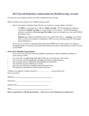 Fillable Online Averett 2013 Payroll Deduction Authorization Form HSA