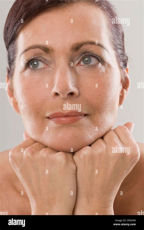 Mature Woman Smiling Close Up Stock Photo Alamy