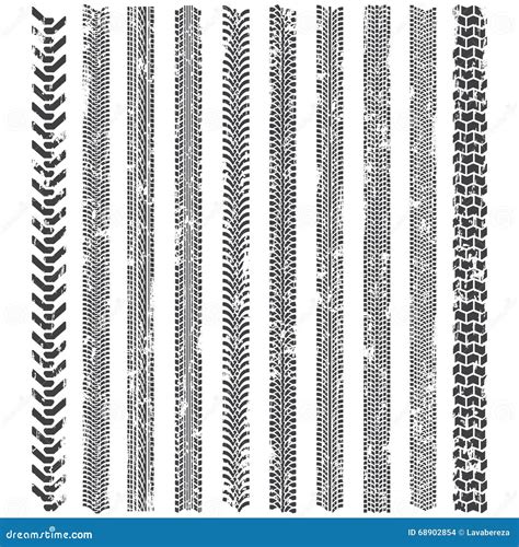 Tire Tracks Patterns A Set Of Detailed Tire Tread Stock Vector