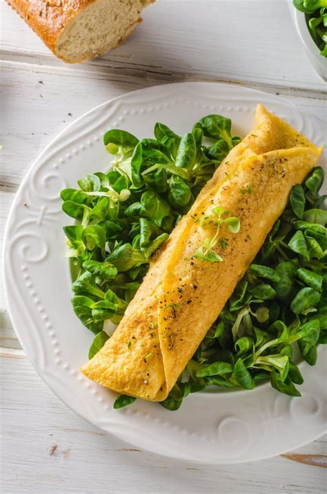 True French Omelette with Salad Stock Photo - Image of meal, background: 68156486