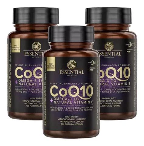 Kit 3x Coq10 Ômega 3 Tg Vitamin E 60 Cápsulas Essential Essential