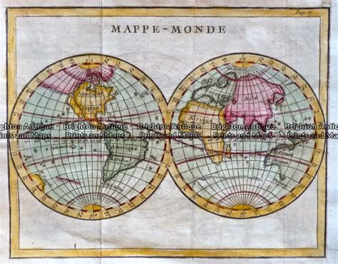 Antique Map World Double Hemisphere Map C Brighton