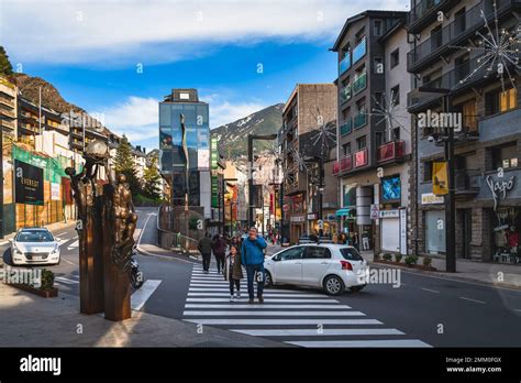 Andorra La Vella Andorra Jan 2020 People Walking On Narrow Streets