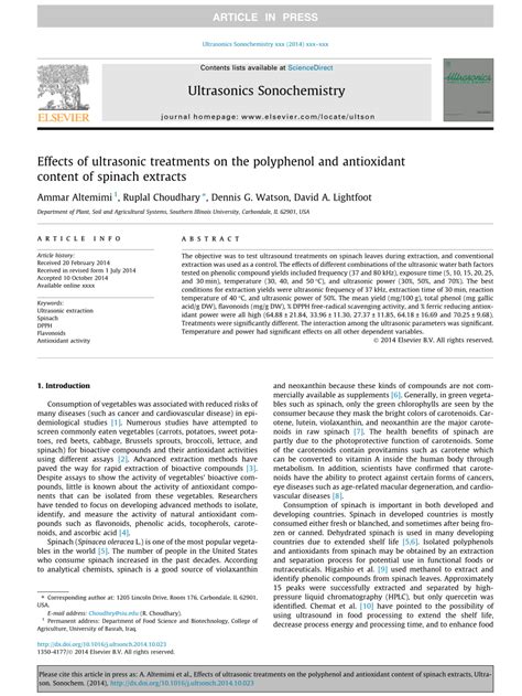 PDF Effects Of Ultrasonic Treatments On The Polyphenol And