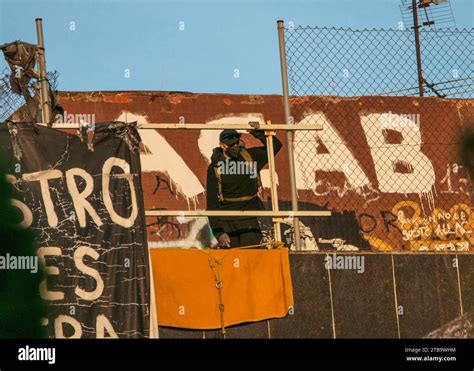 Barcelona Spain 30th Nov 2023 One Of The Squatters Observes The