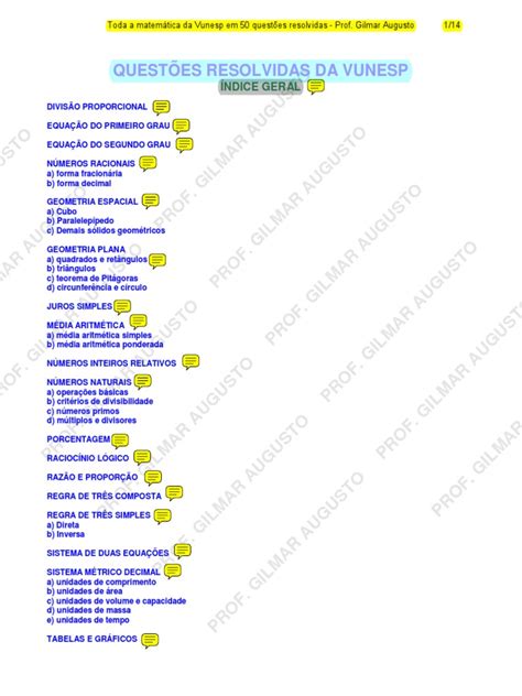 Provas Da Vunesp Para Estudar Pdf - 50 Questões Resolvidas Da Vunesp PDF | PDF