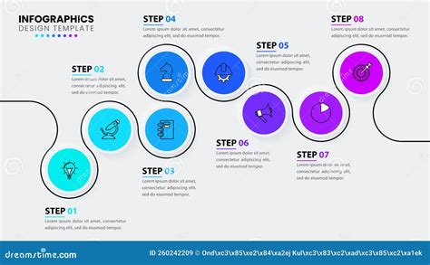 Infographic Template Timeline With 8 Circles And Icons Stock Vector